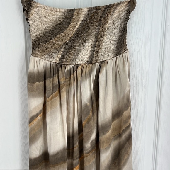 INDAH Silk Tan Brown Maxi Dress Strapless Tie Dye Size XS $180 - Picture 6 of 9